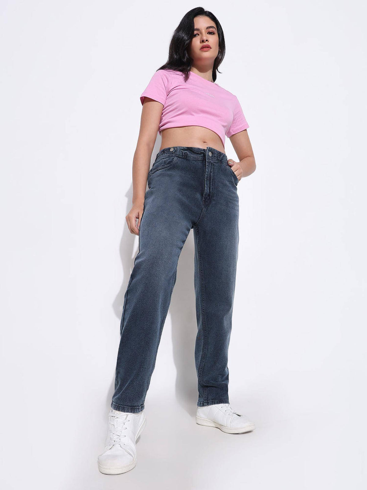 Basic Womens Solid Blue Straight Fit Jeans | ST23 - view 5