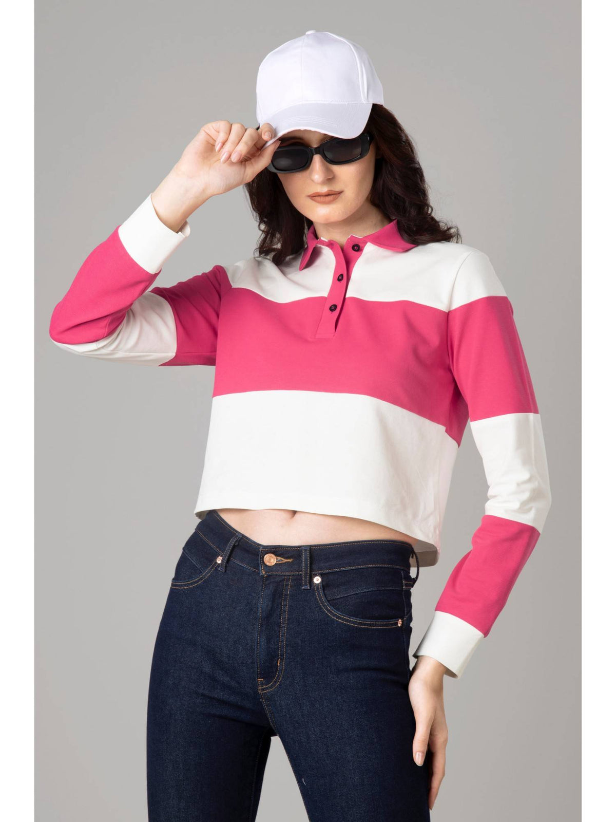 Exclusive Striped Polo T-Shirt for Women - Pink | PW43 - view 1