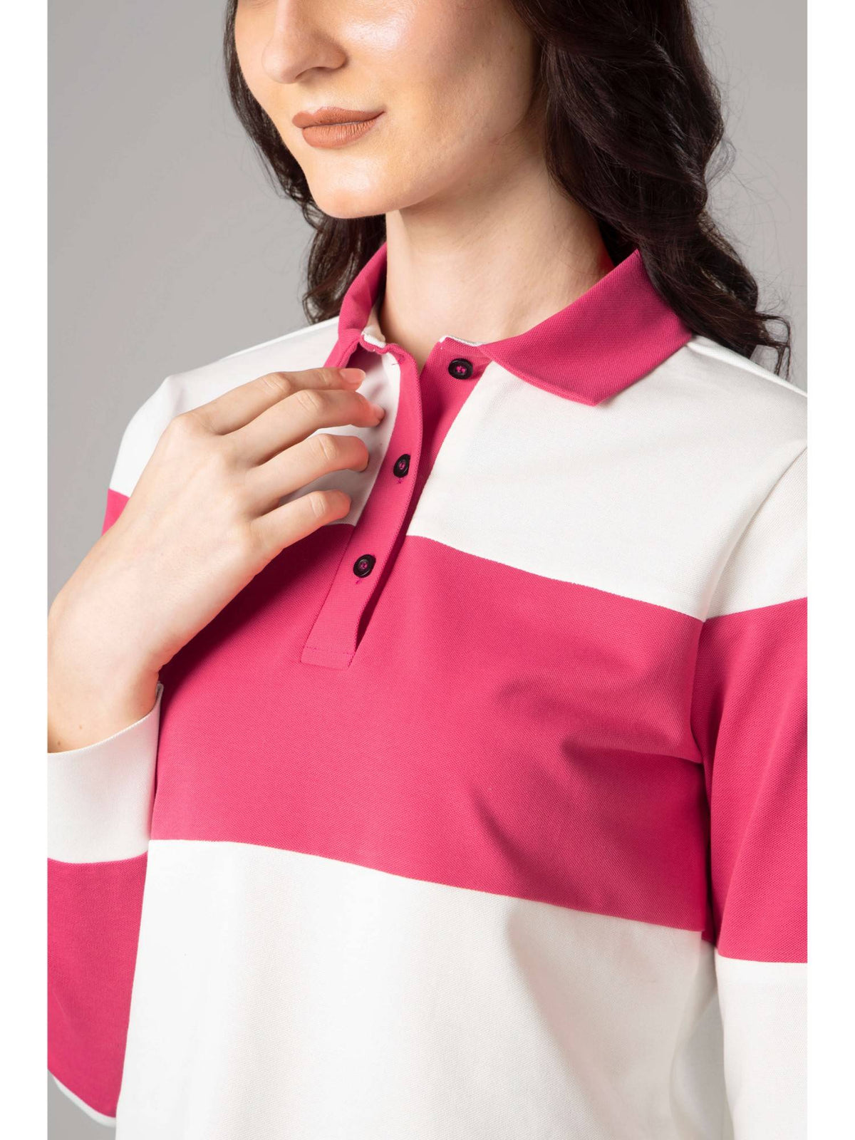 Exclusive Striped Polo T-Shirt for Women - Pink | PW43 - view 3
