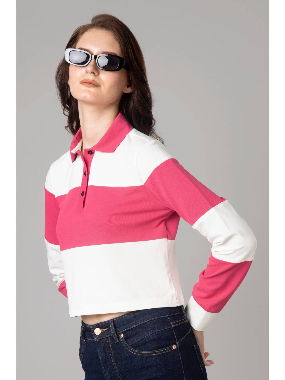 Exclusive Striped Polo T-Shirt for Women - Pink | PW43 - view 4