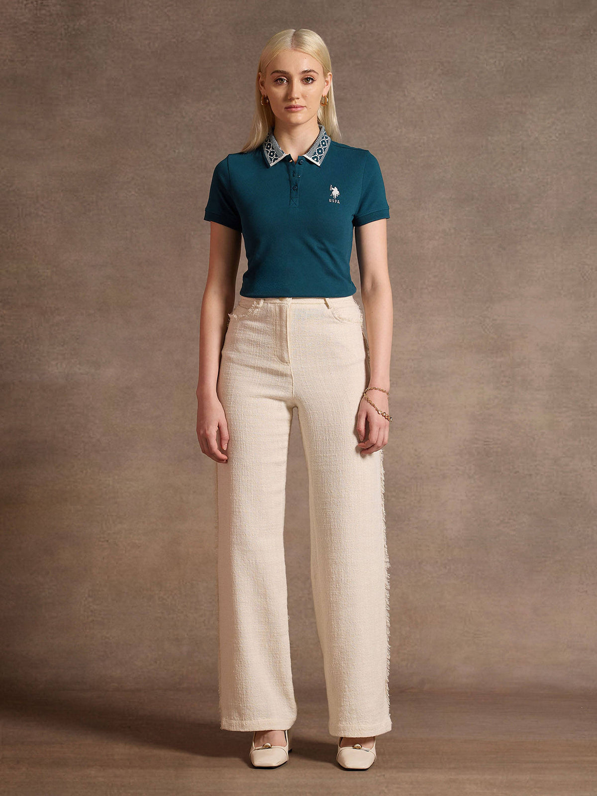 Jacquard Collar Polo T-Shirt - Teal | U89 - view 3