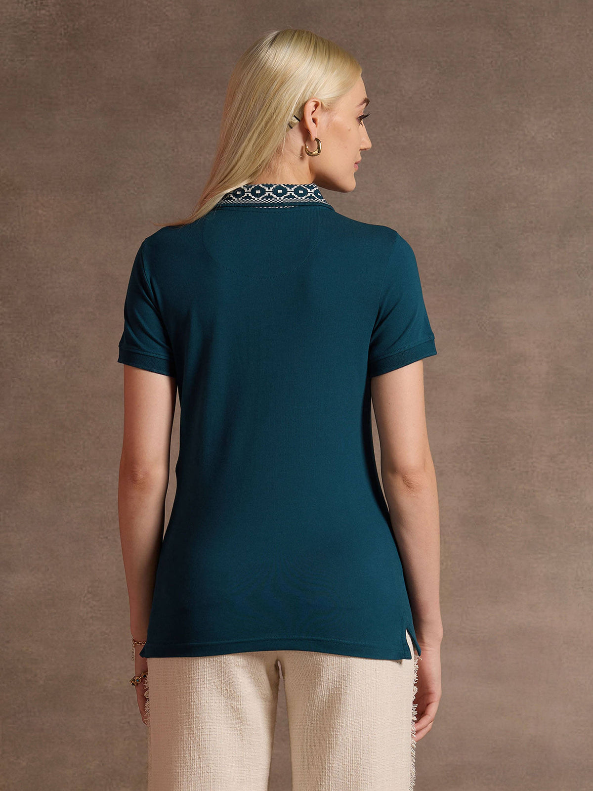 Jacquard Collar Polo T-Shirt - Teal | U89 - view 5