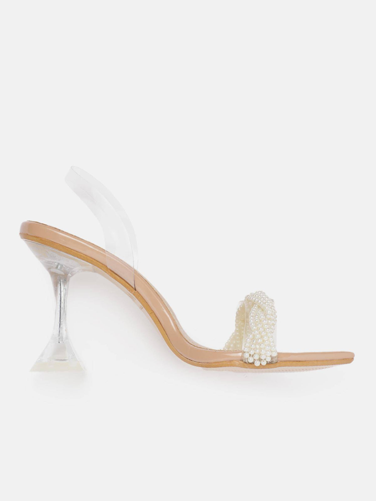 Pearl Embellished Beige Transparent Hourglass Heels | H78 - view 3