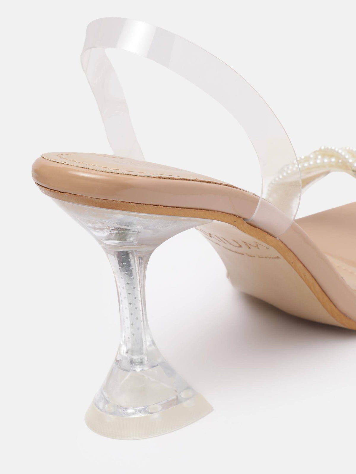 Pearl Embellished Beige Transparent Hourglass Heels | H78 - view 5