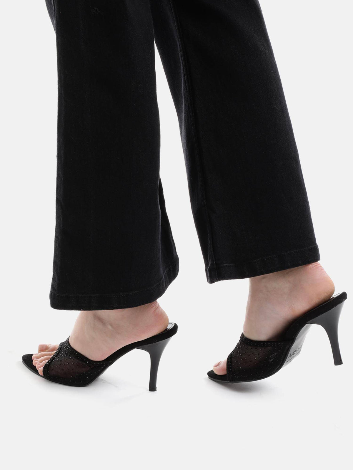 Women's Black Embellished Stilettos Sandals | H78 - view 1