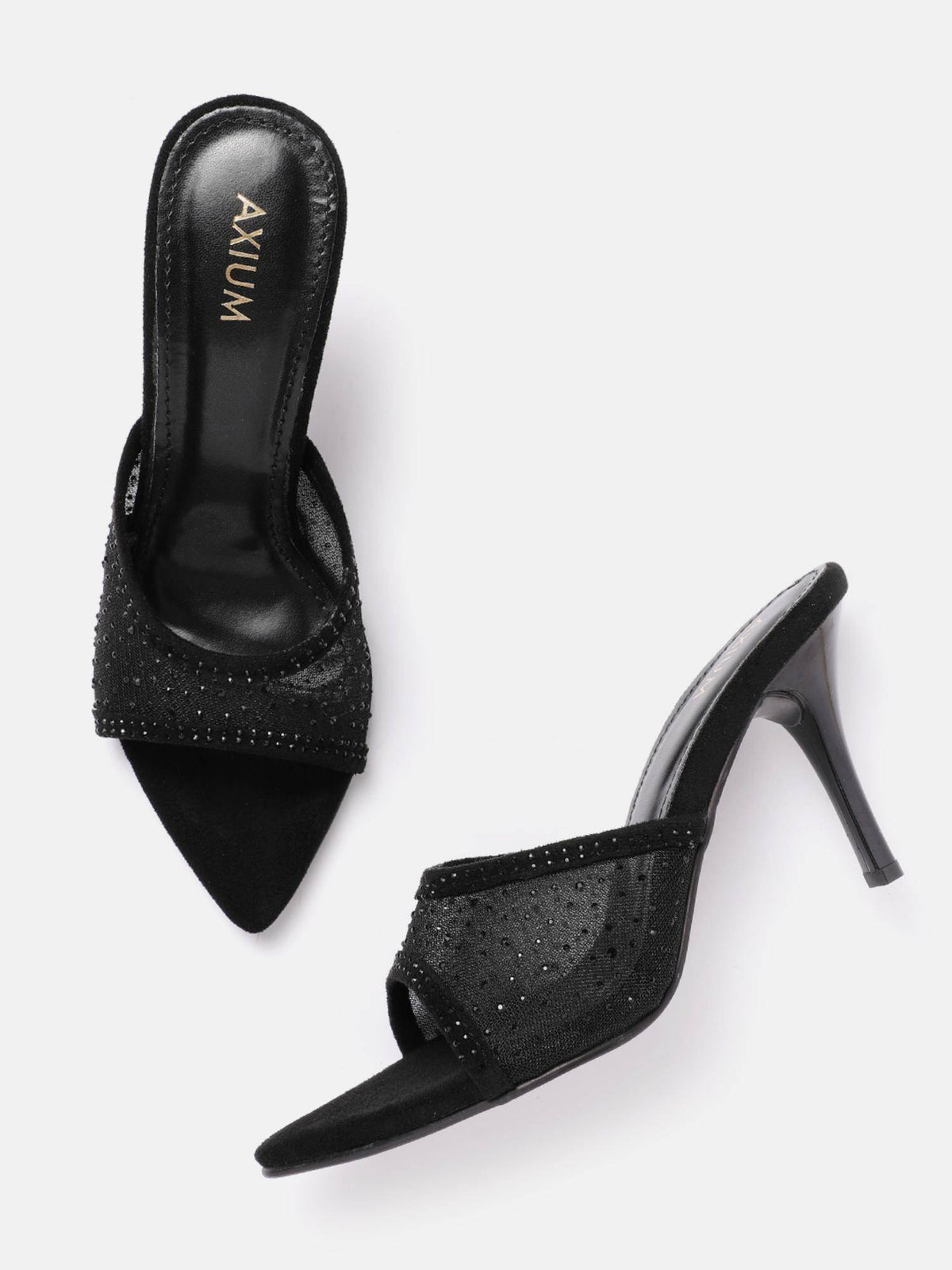 Women's Black Embellished Stilettos Sandals | H78 - view 2