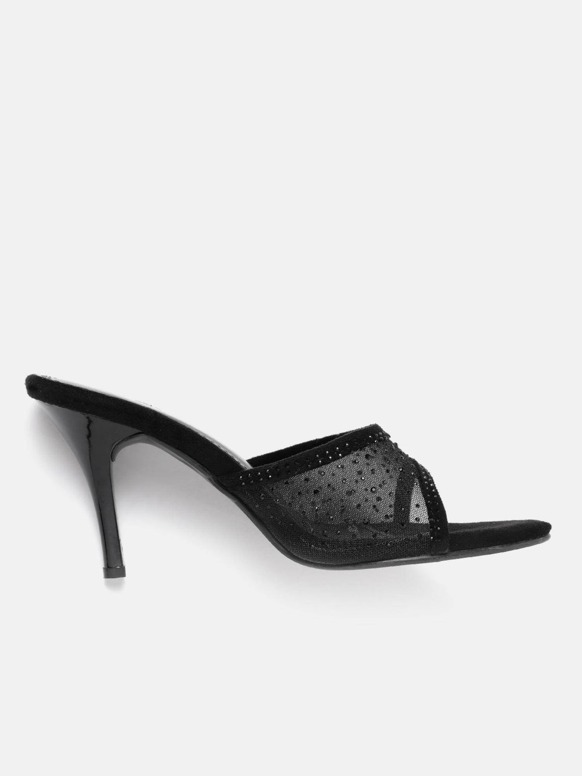 Women's Black Embellished Stilettos Sandals | H78 - view 3