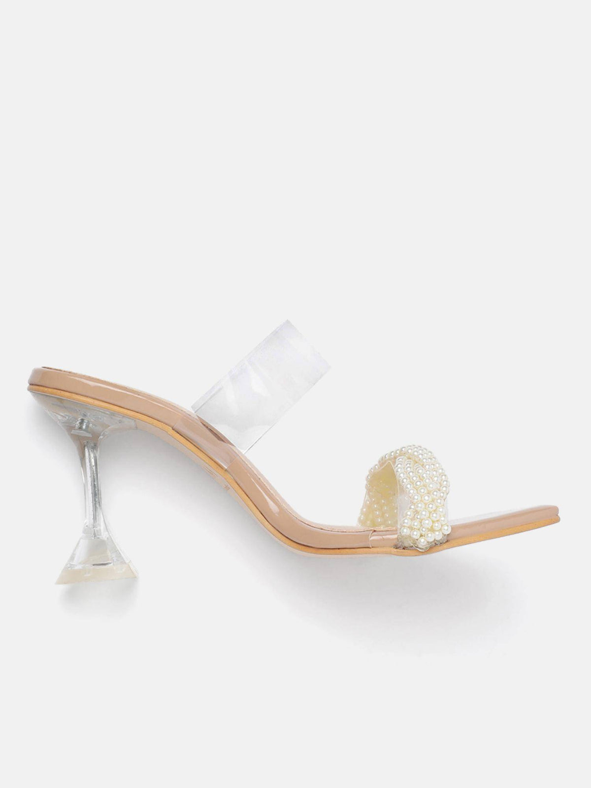 Pearl Embellished Beige Transparent Hourglass Heels | H78 - view 3