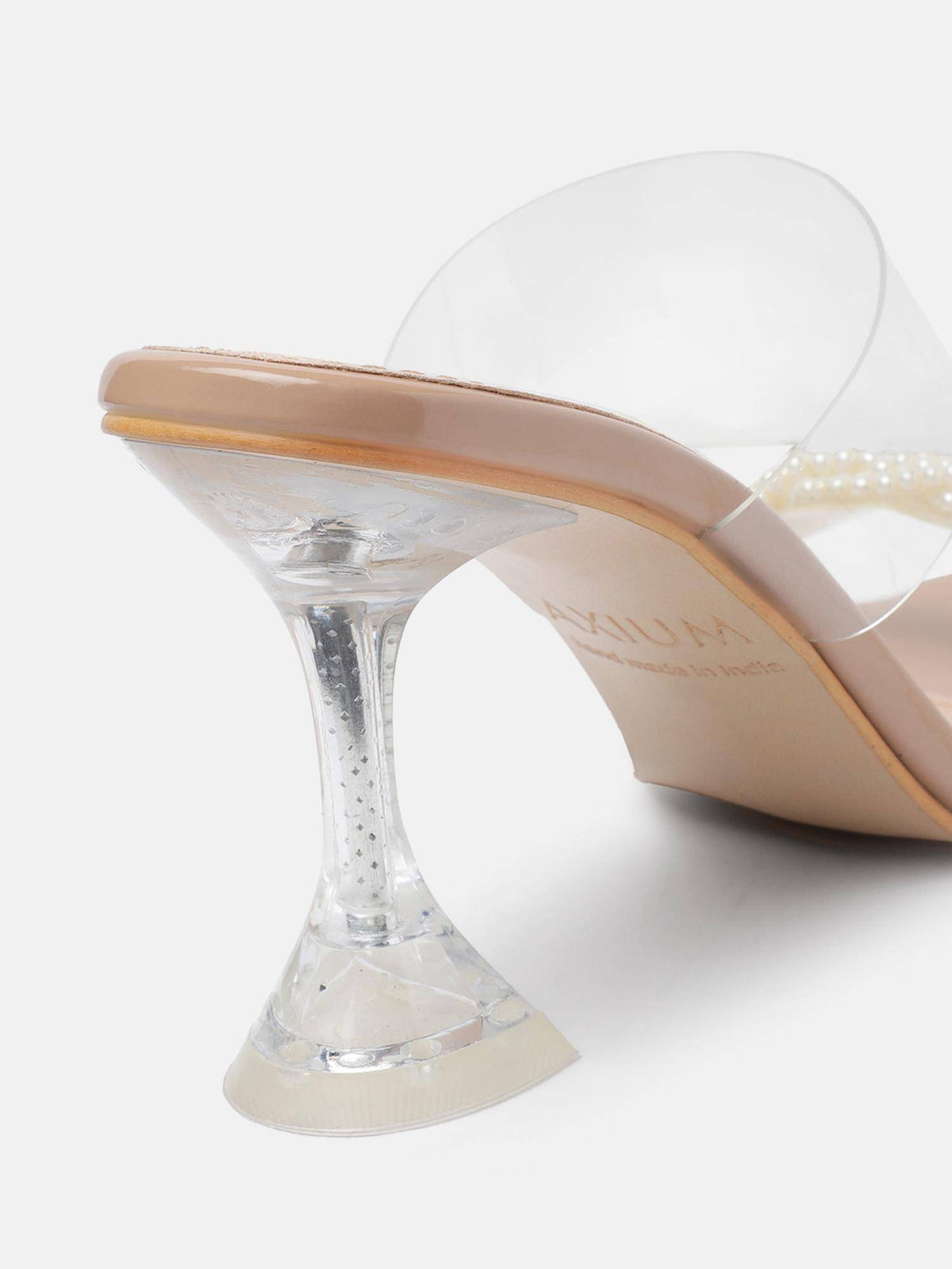 Pearl Embellished Beige Transparent Hourglass Heels | H78 - view 5