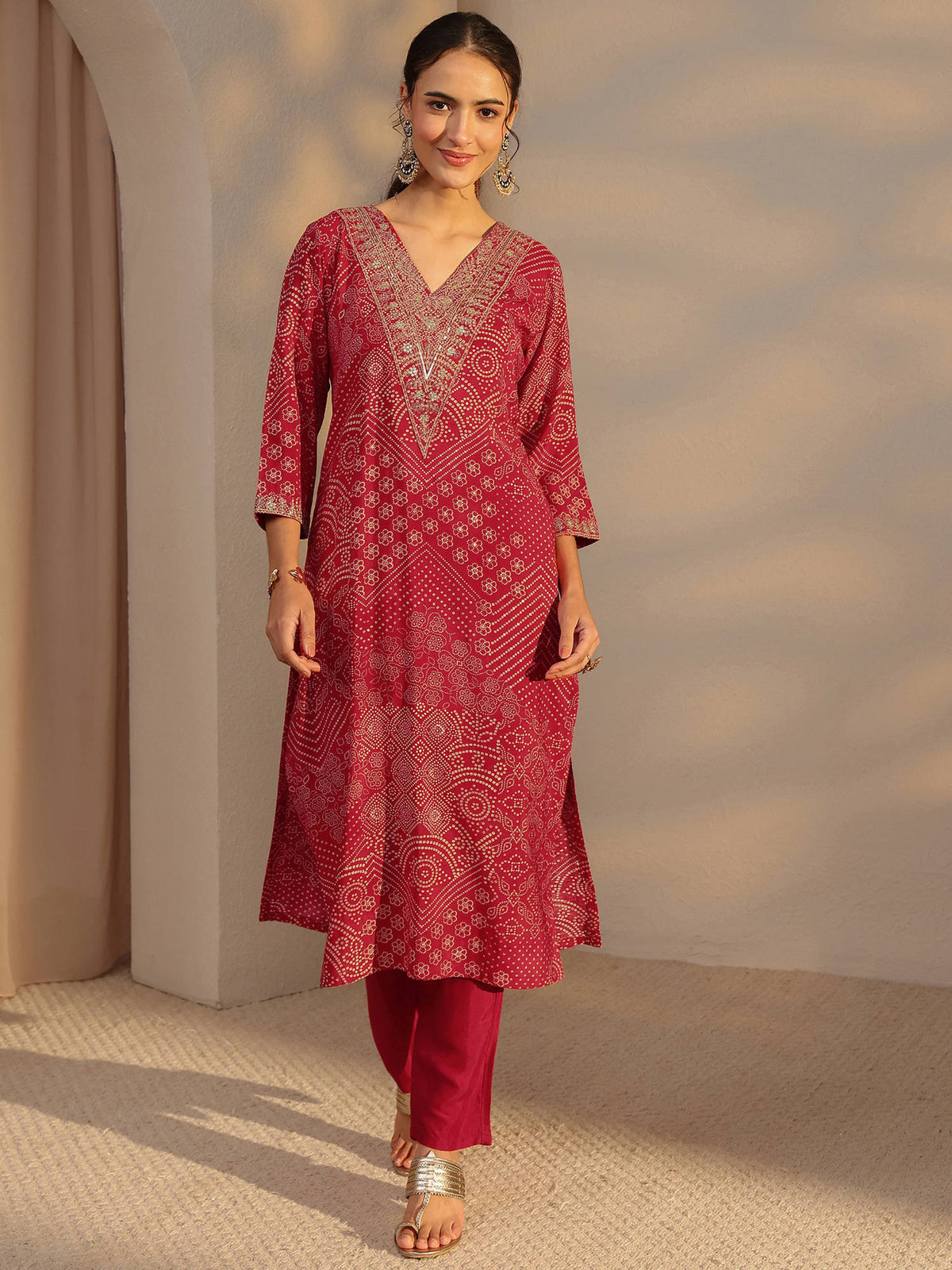 Mustard Bandhani Printed and Zari Embroidered Straight Kurta | KDG - view 9