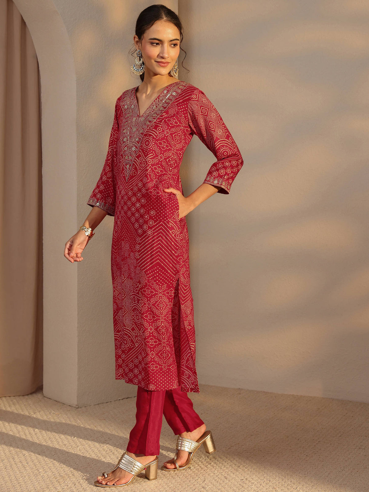 Mustard Bandhani Printed and Zari Embroidered Straight Kurta | KDG - view 10