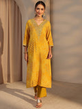Mustard Bandhani Printed and Zari Embroidered Straight Kurta | KDG - view 1