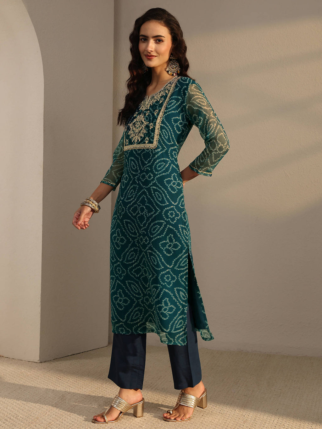 Red Bandhani Printed Straight Kurta with Lining | U3S - view 9