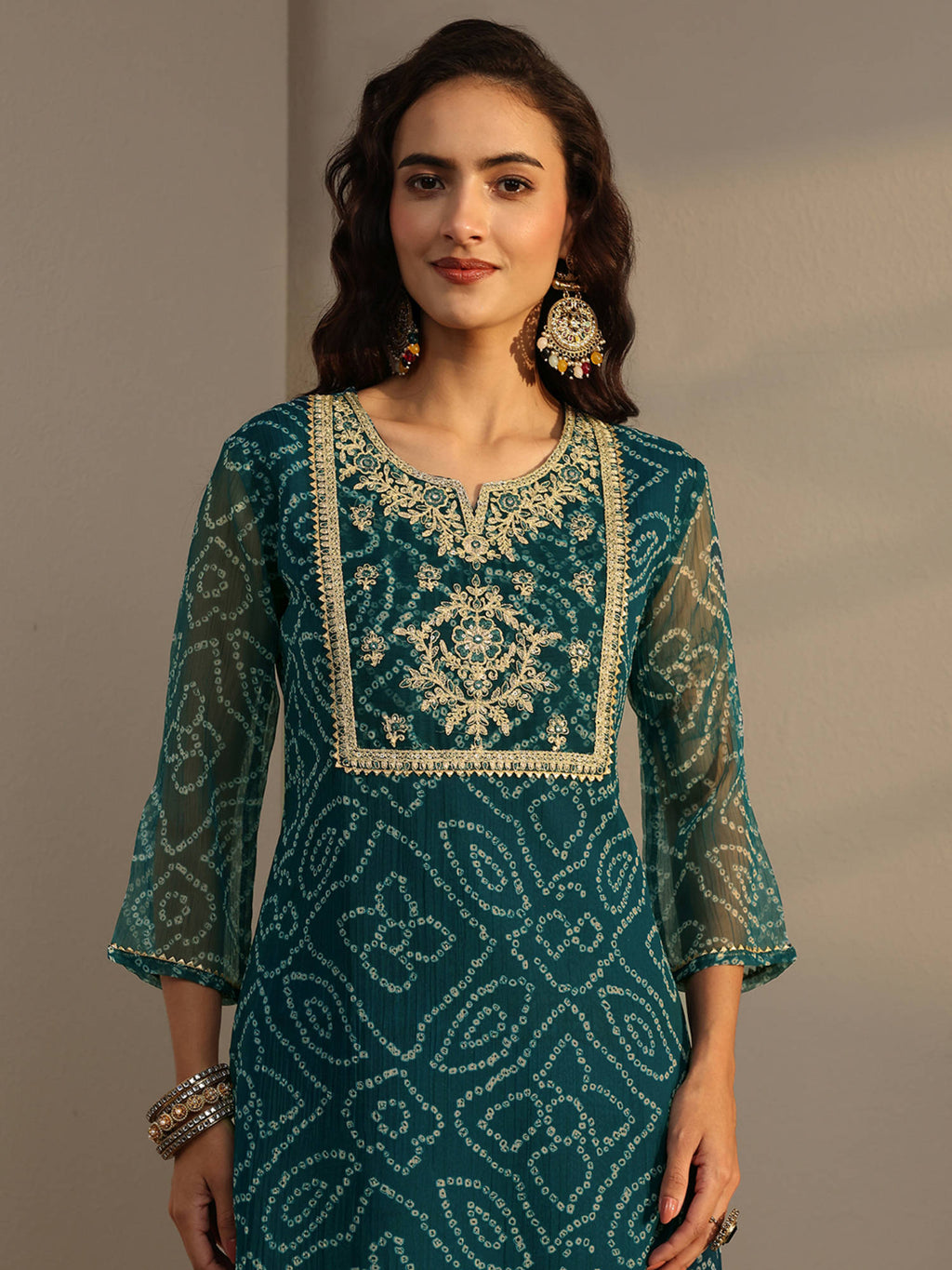 Red Bandhani Printed Straight Kurta with Lining | FY93 - view 11