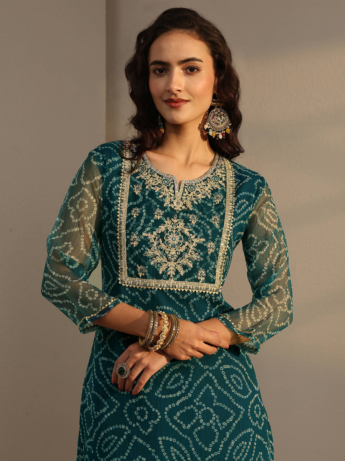 Red Bandhani Printed Straight Kurta with Lining | U3S - view 12