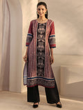 Maroon Striped Printed Straight Kurta | U3S - view 1