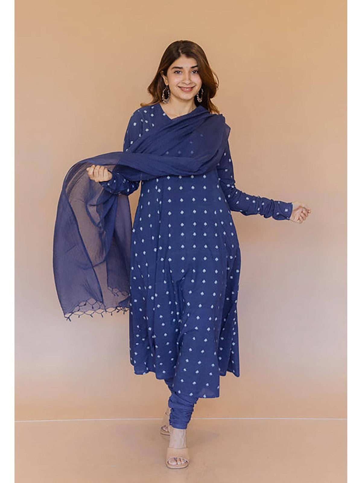 Shinat Blue Dabu Cotton Kali Kurta | KDG - view 3