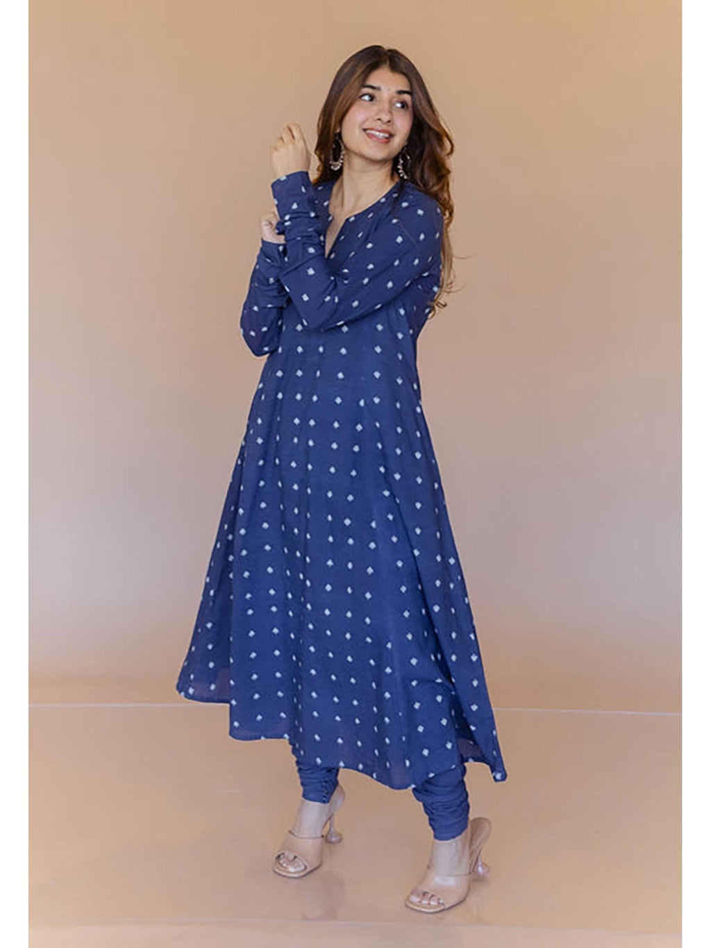 Shinat Blue Dabu Cotton Kali Kurta | KDG - view 4