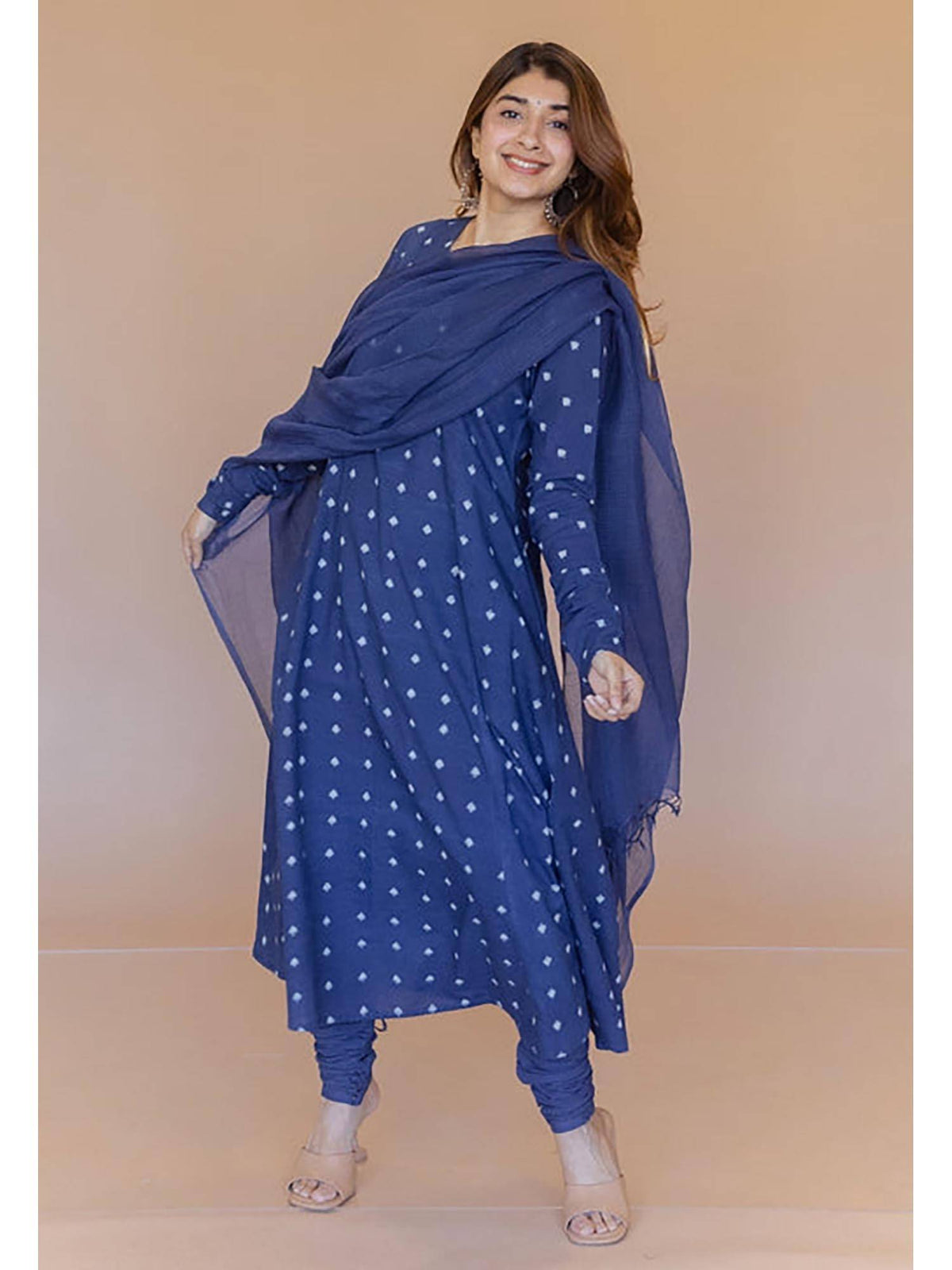 Shinat Blue Dabu Cotton Kali Kurta | KDG - view 5