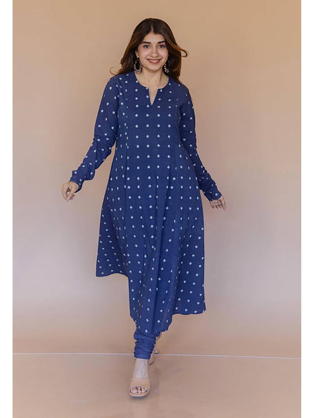Shinat Blue Dabu Cotton Kali Kurta | KDG - view 6