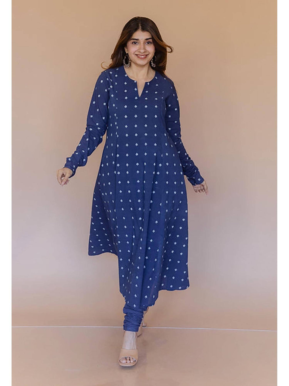 Shinat Blue Dabu Cotton Kali Kurta | KDG - view 6