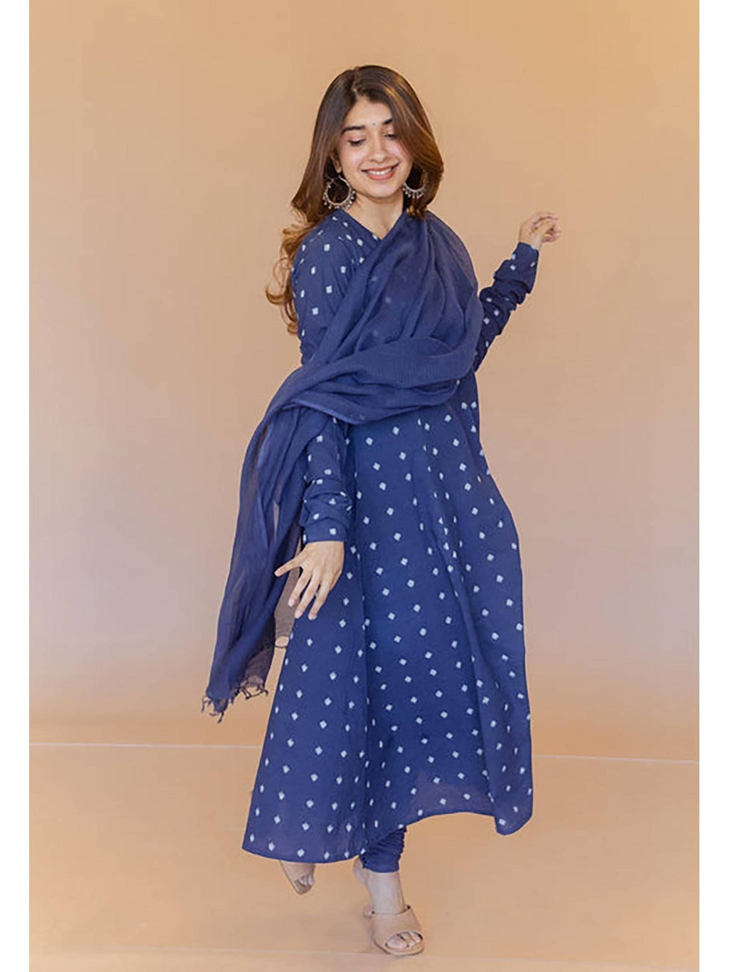 Shinat Blue Dabu Cotton Kali Kurta | KDG - view 7