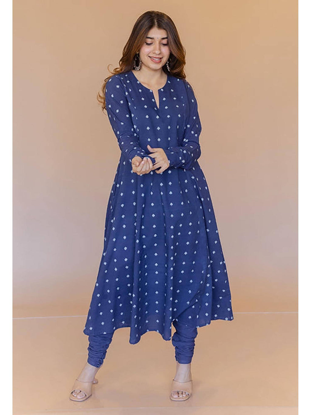 Shinat Blue Dabu Cotton Kali Kurta | FY93 - view 8