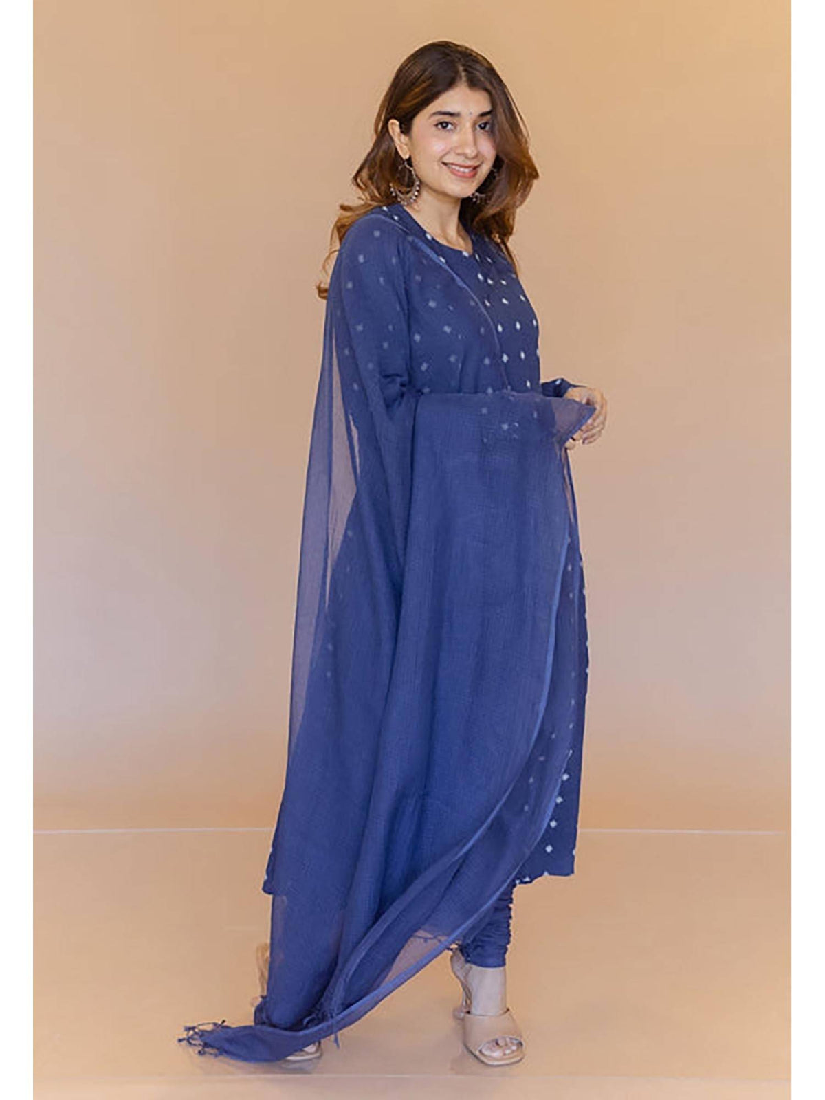 Shinat Blue Dabu Cotton Kali Kurta | FY93 - view 9