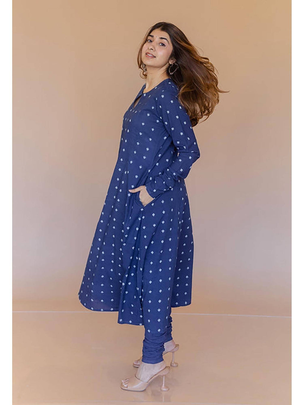 Shinat Blue Dabu Cotton Kali Kurta | FY93 - view 10