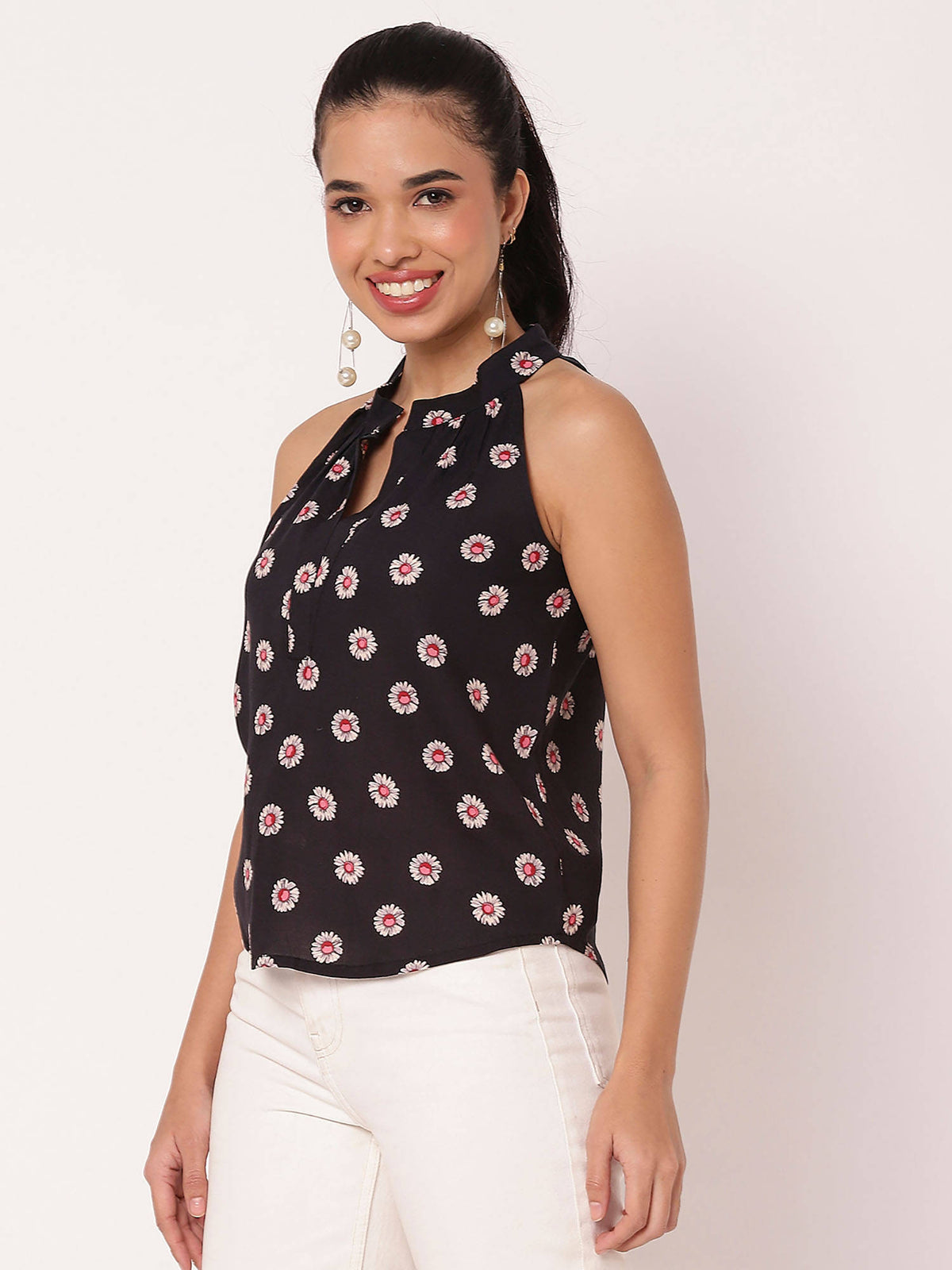 Black Sleeveless Halter Neck Comfortable Fit Top | HT67 - view 2