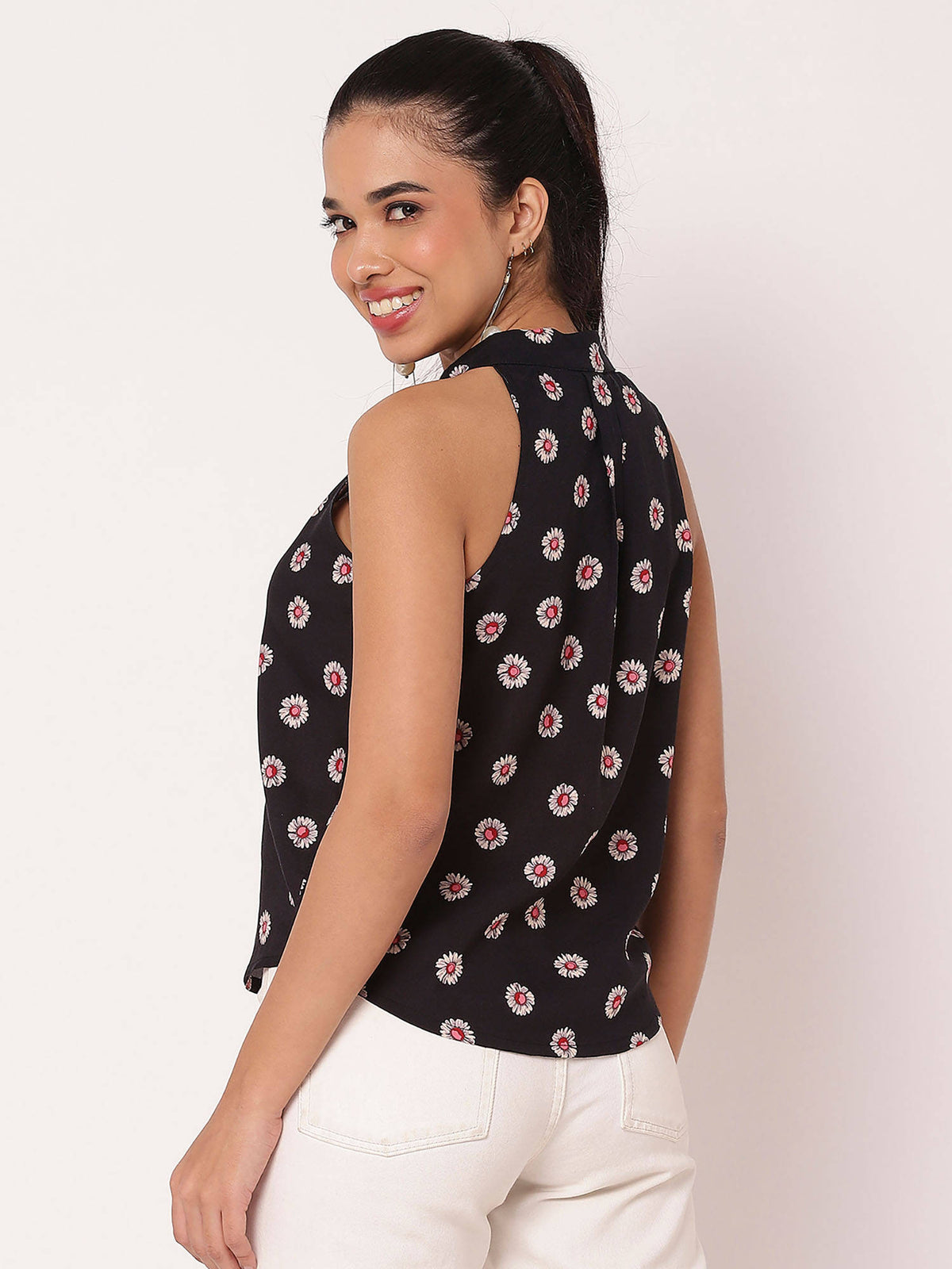 Black Sleeveless Halter Neck Comfortable Fit Top | HT67 - view 3