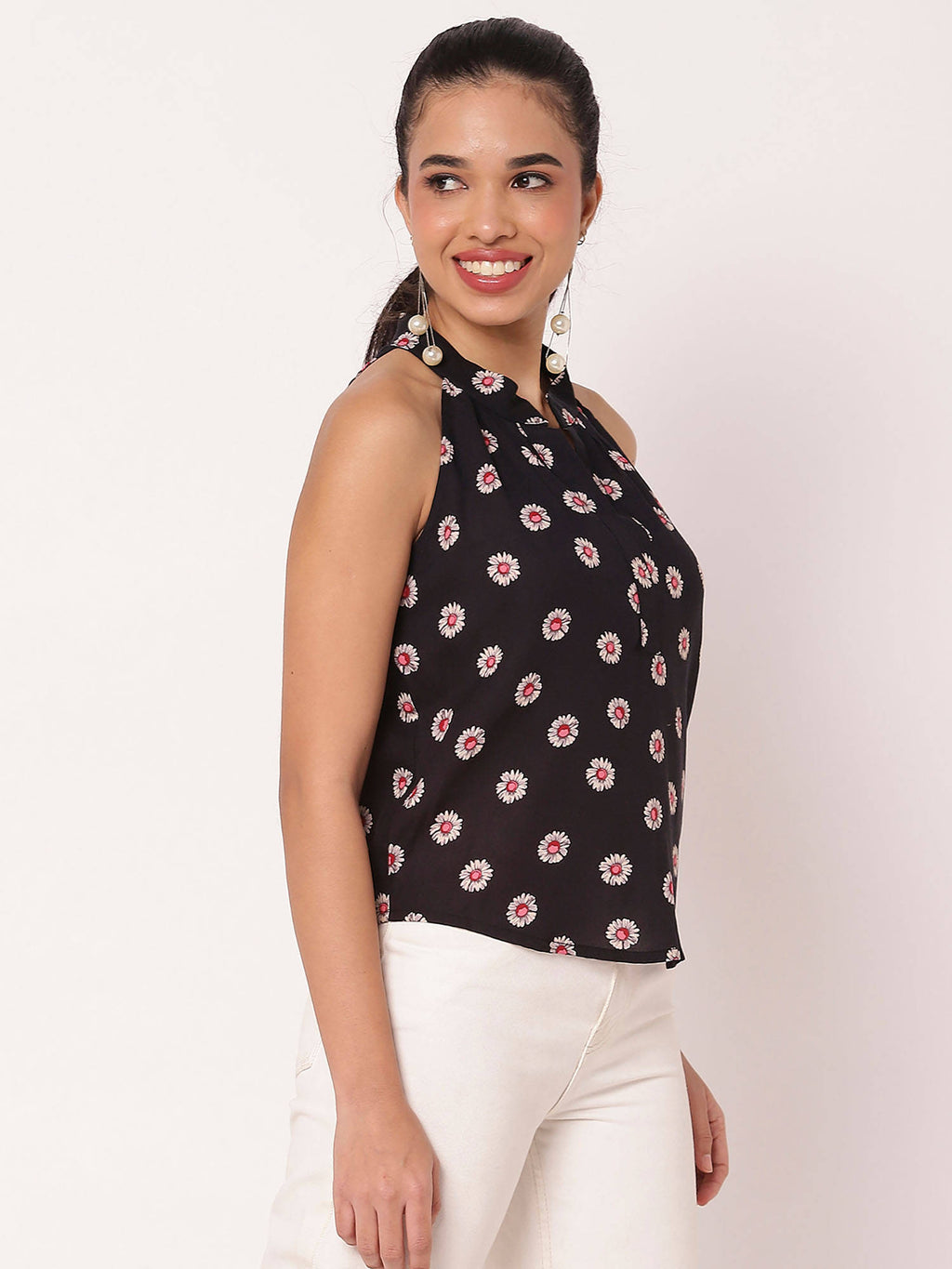 Black Sleeveless Halter Neck Comfortable Fit Top | HT67 - view 4