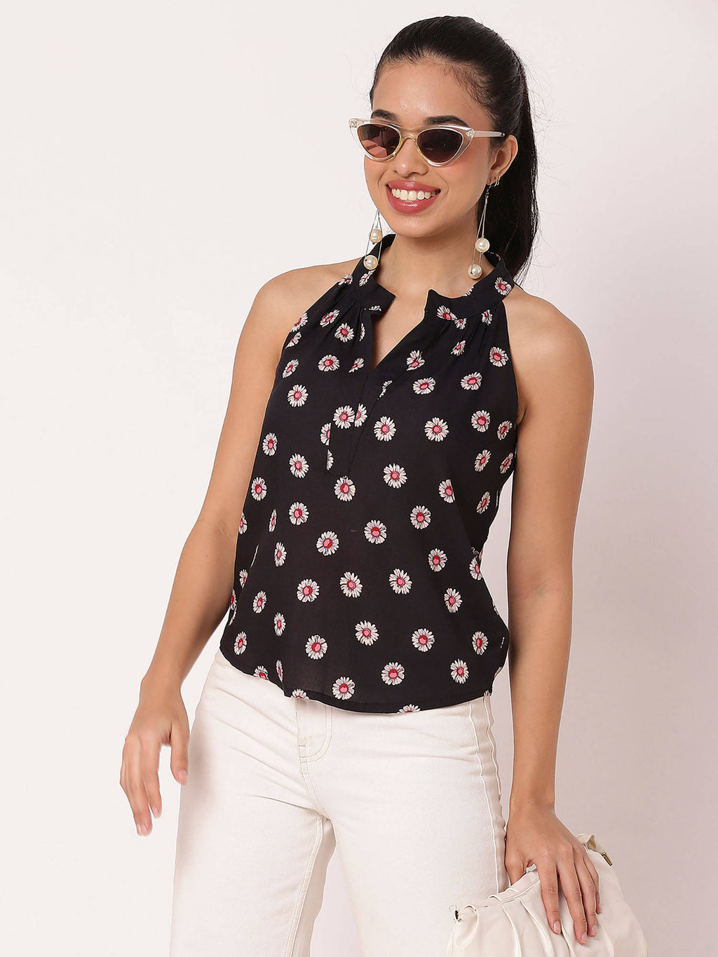 Black Sleeveless Halter Neck Comfortable Fit Top | HT67 - view 6