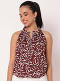 Maroon Sleeveless Halter Neck Comfortable Fit Top | HT67 - view 1