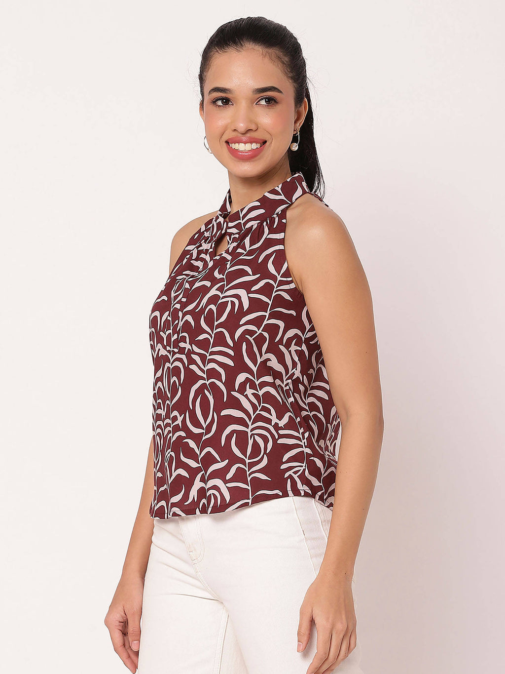 Maroon Sleeveless Halter Neck Comfortable Fit Top | HT67 - view 2