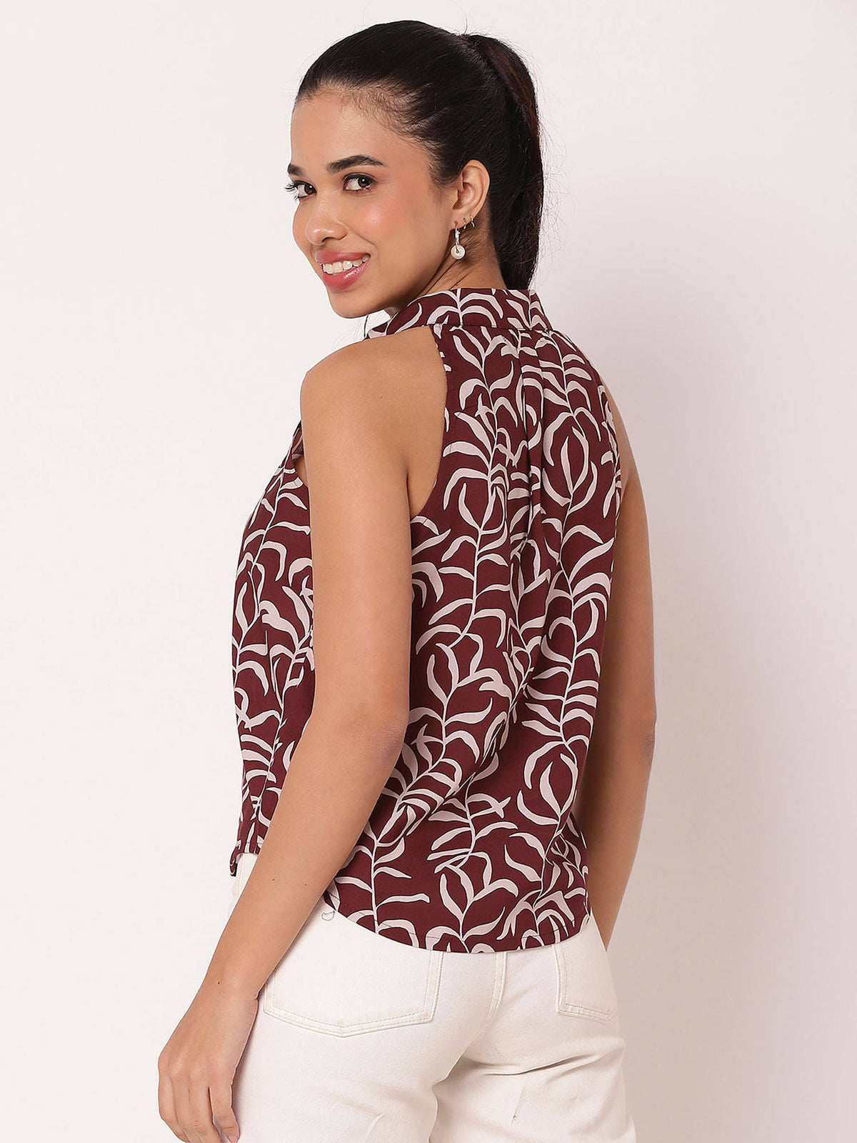 Maroon Sleeveless Halter Neck Comfortable Fit Top | HT67 - view 3