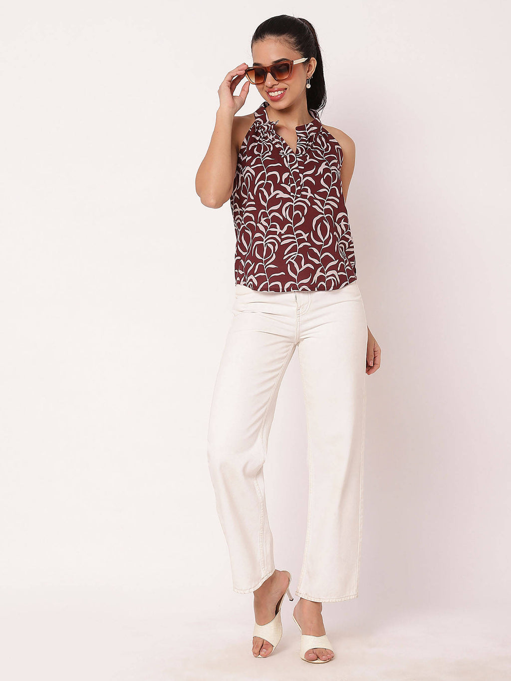 Maroon Sleeveless Halter Neck Comfortable Fit Top | HT67 - view 7