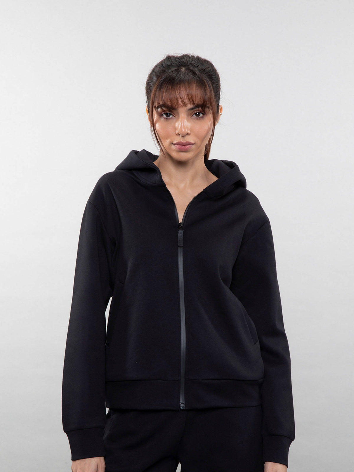 Women Black Zipper Hoodie | SS90 - view 1