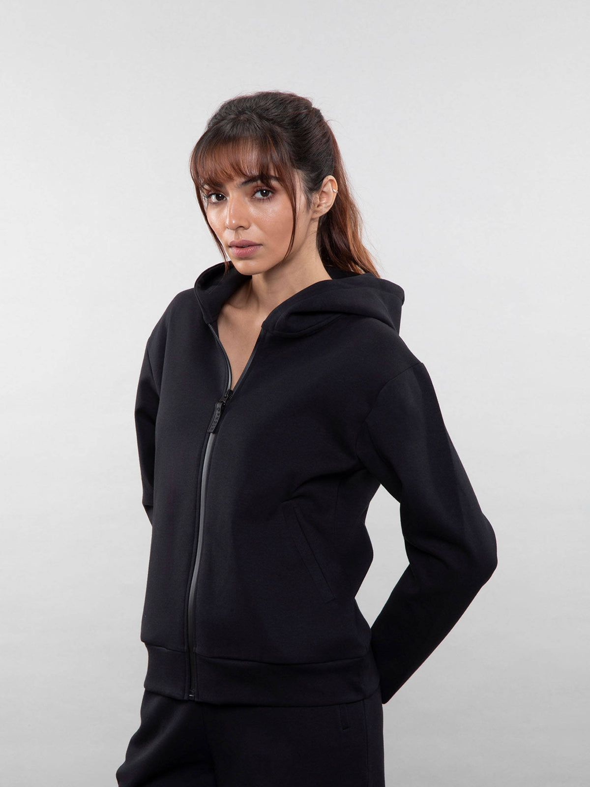 Women Black Zipper Hoodie | SS90 - view 3