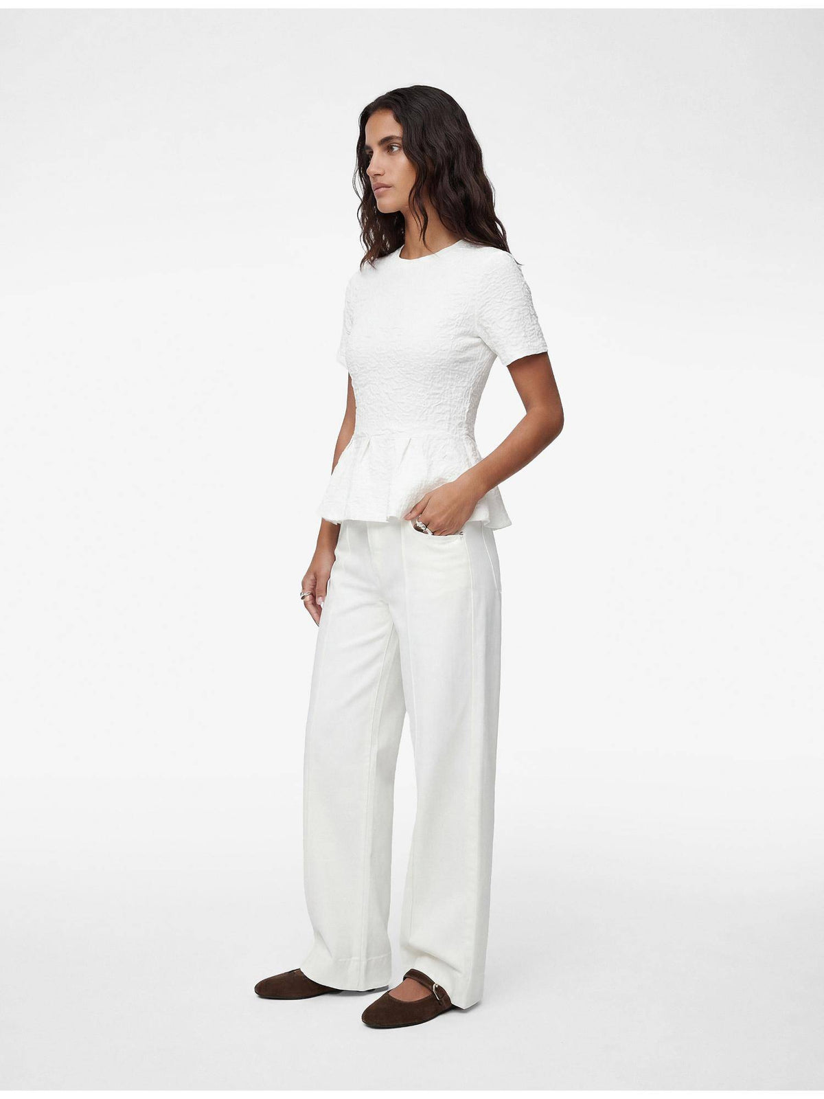 Textured Peplum Top - White | pt51 - view 1