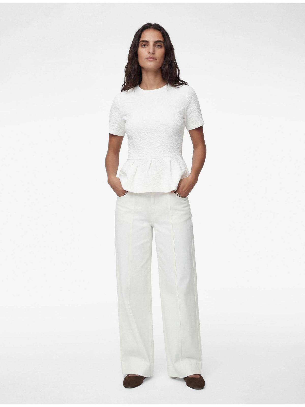 Textured Peplum Top - White | pt51 - view 2