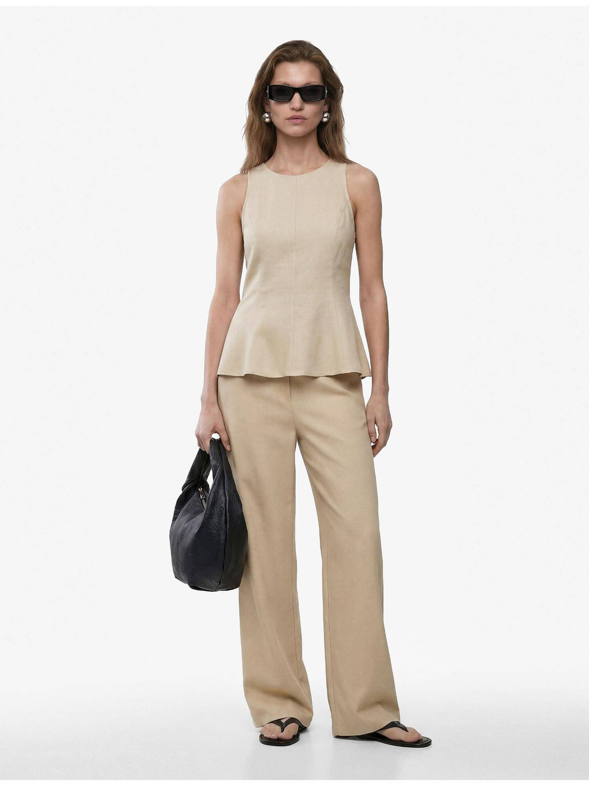 Peplum Linen Top - Beige | pt51 - view 1