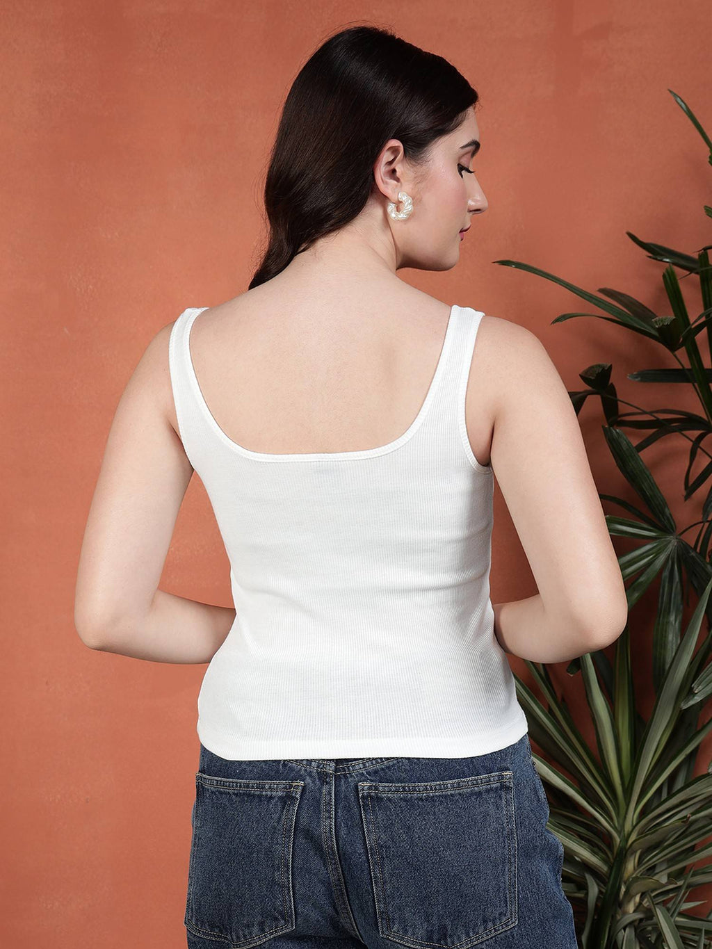 Women Lycra White Solid Scoop Neck Tank Top | TT98 - view 5