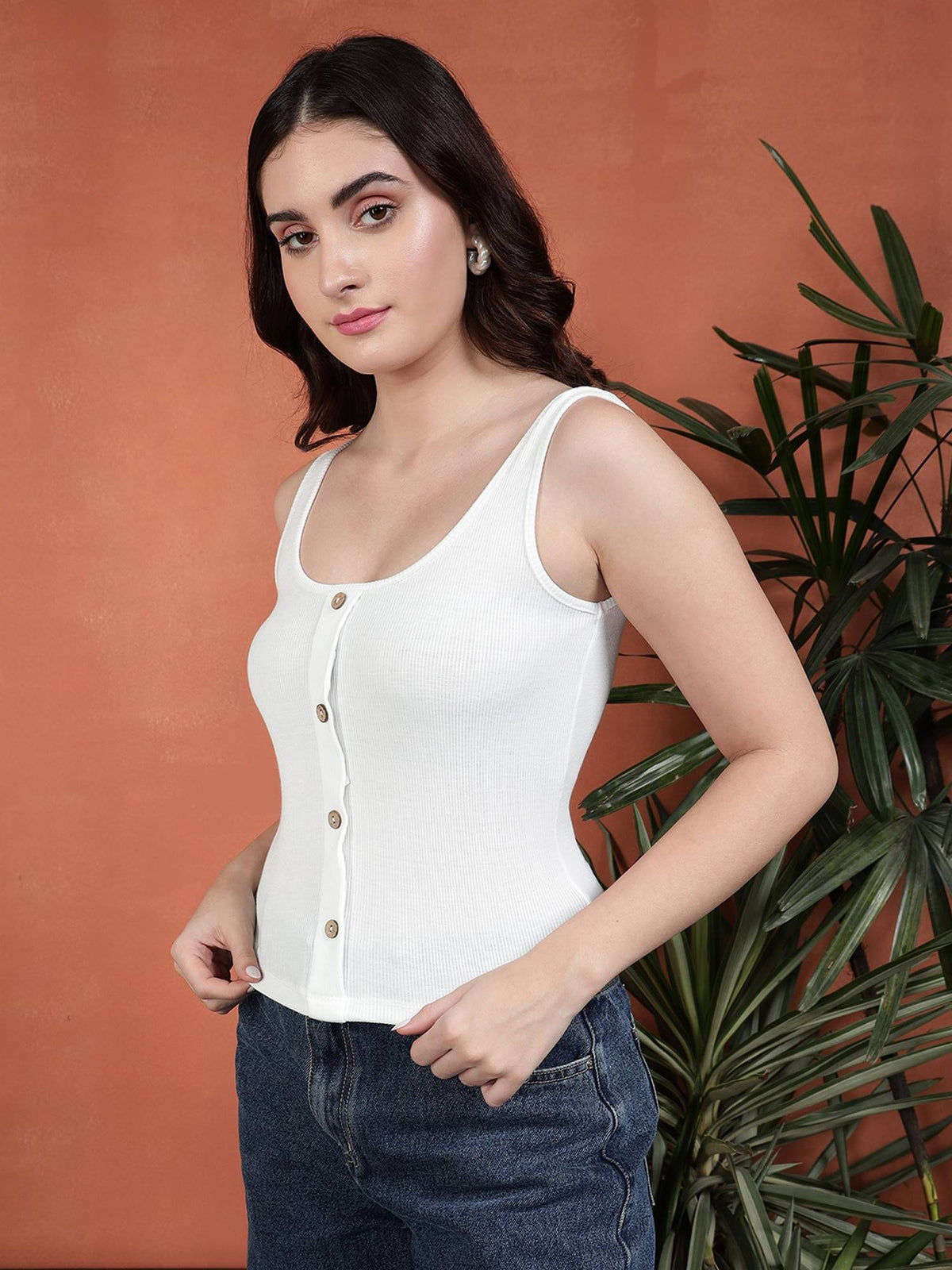 Women Lycra White Solid Scoop Neck Tank Top | TT98 - view 8