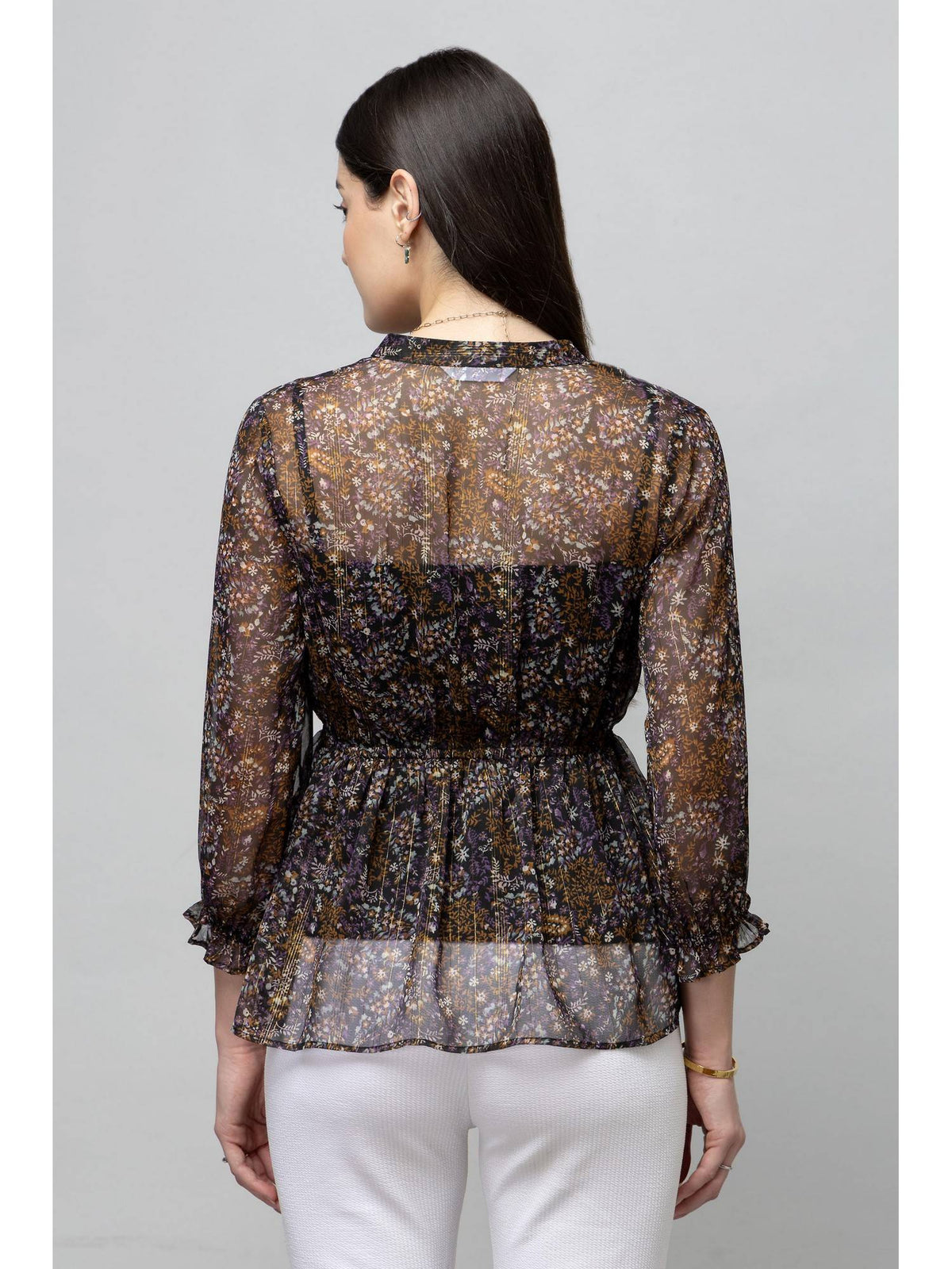 Women Black Cinched Waist Top | pt51 - view 2