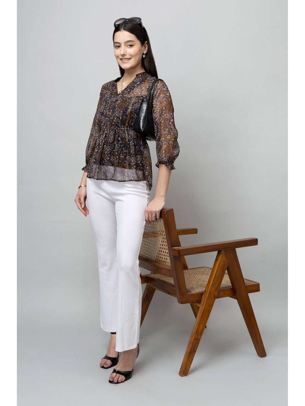 Women Black Cinched Waist Top | pt51 - view 4
