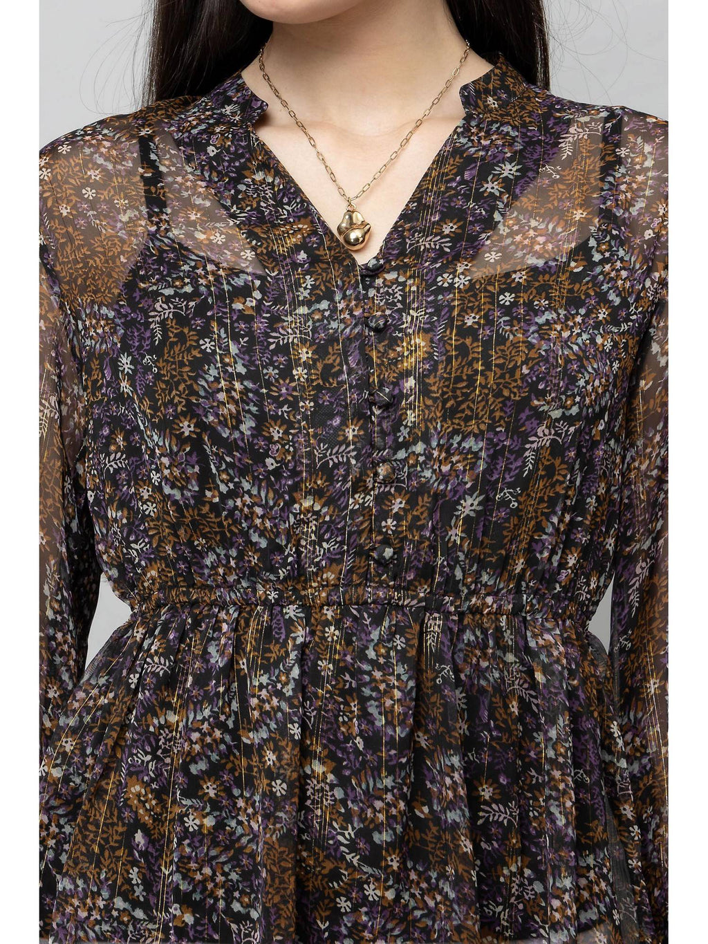 Women Black Cinched Waist Top | pt51 - view 5