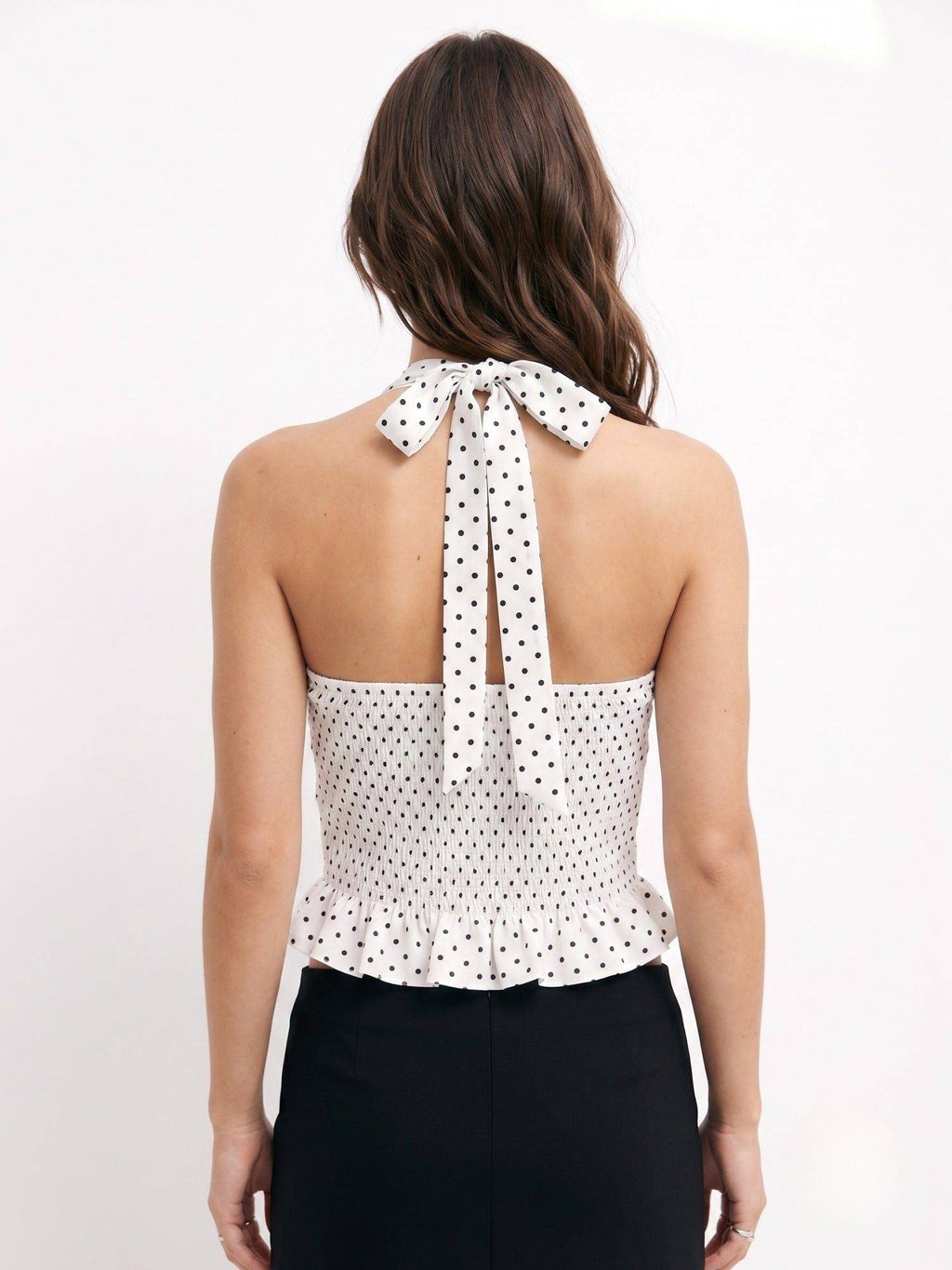 White Halter Neck Polka Dotted Top | HT67 - view 5