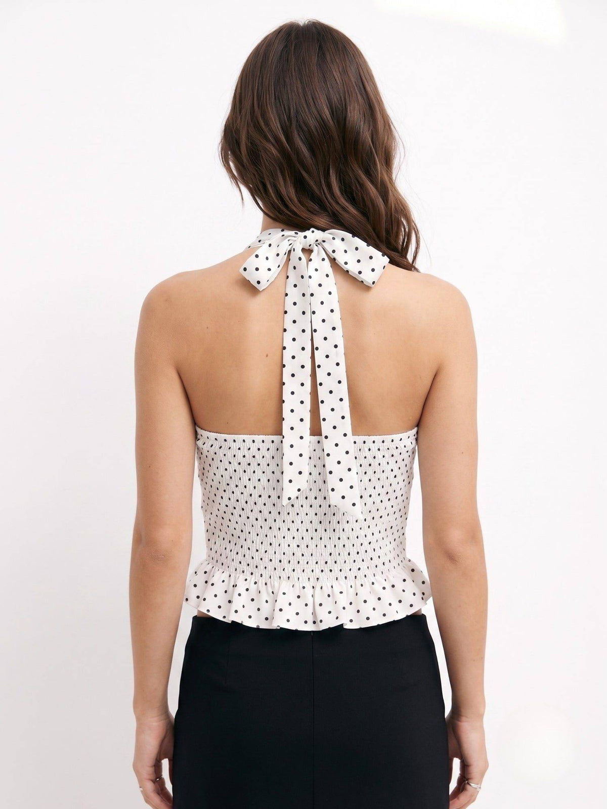 White Halter Neck Polka Dotted Top | HT67 - view 5