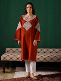 Orange Silver Boti Tilla Embroidered Winter Kurta | KDG - view 1